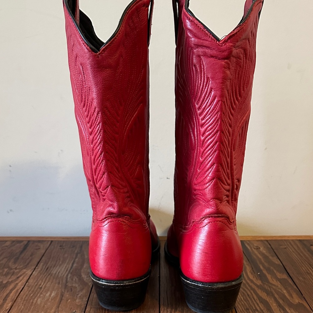 Vintage Abilene Women's Red Western Cowboy Boots - Classic Embroidered Shaft - Picture 6 of 8